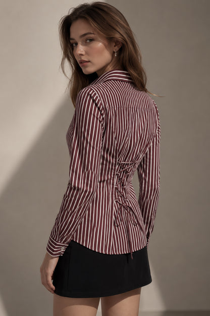 Back view of Seyuri maroon cotton shirt