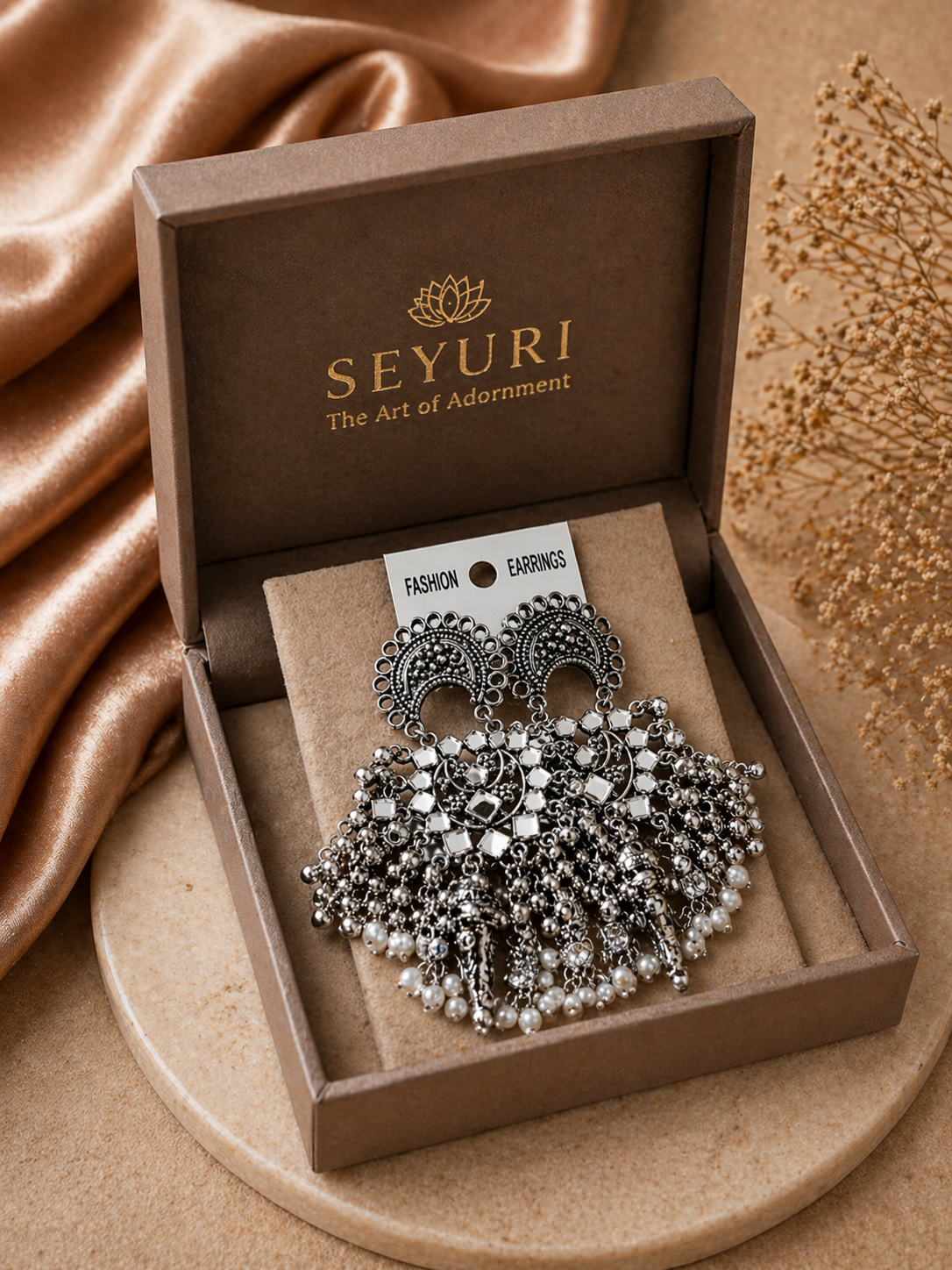 bohemian oxidized silver ethnic dangle earrings
