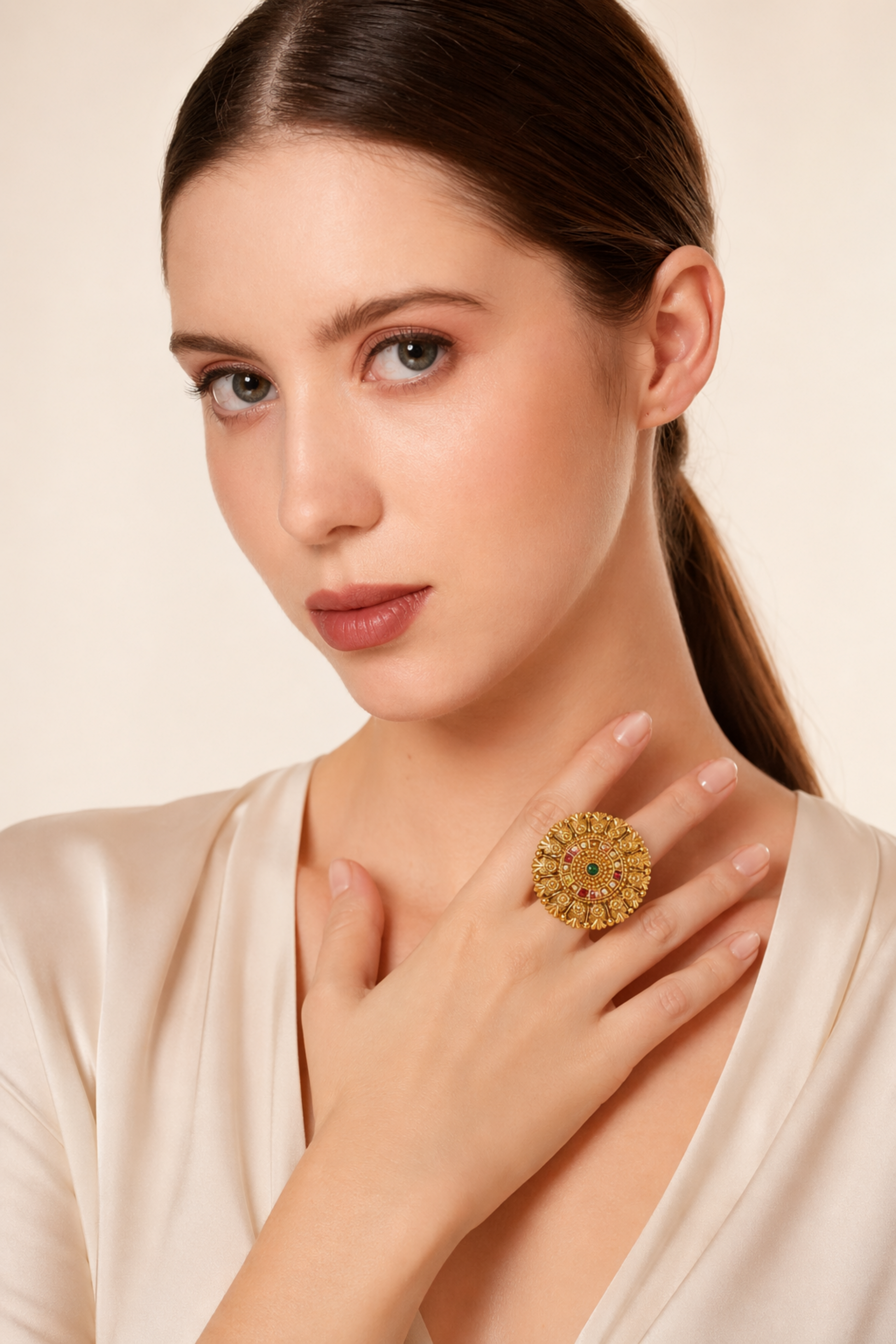 antique gold cocktail ring with stones
