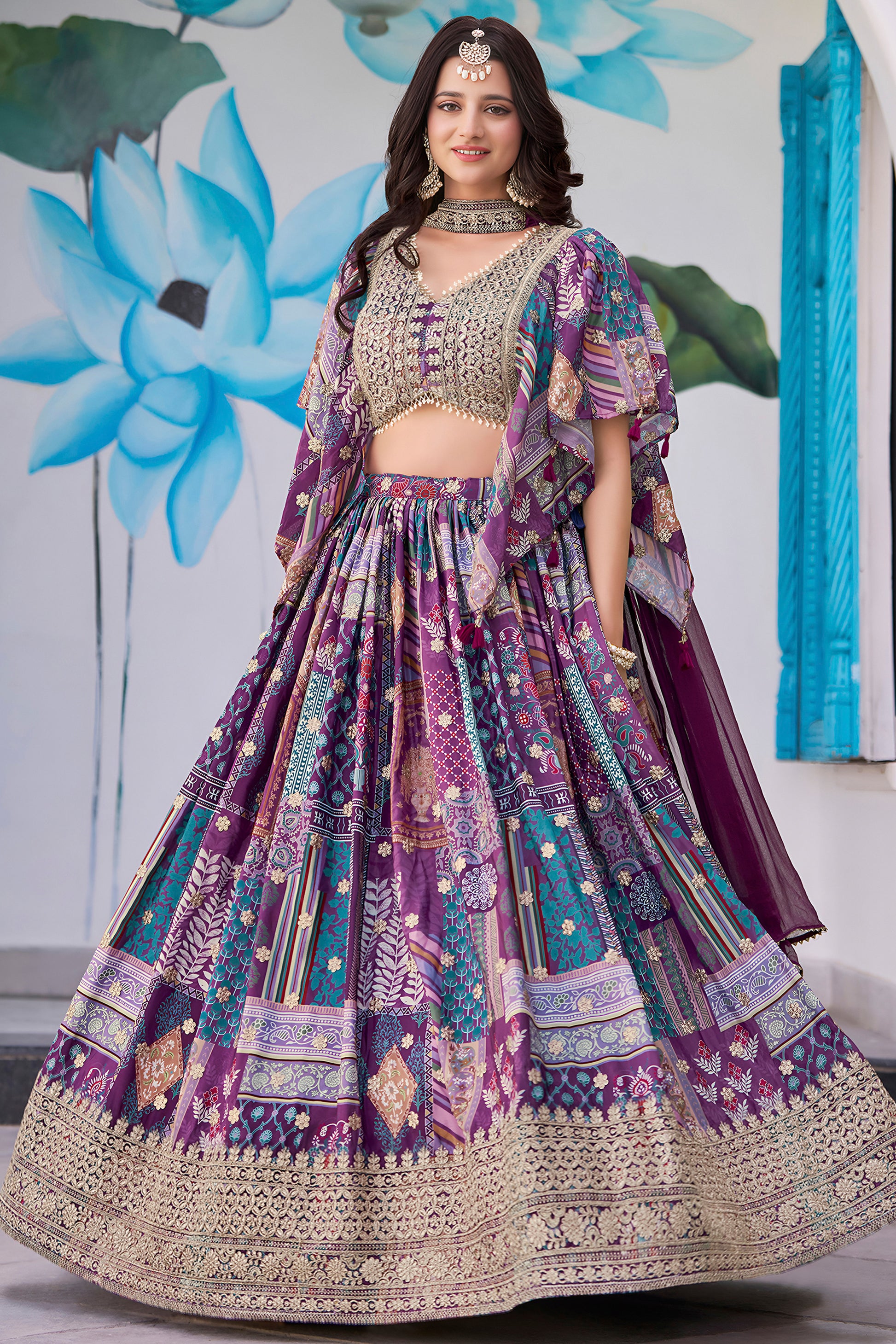 Royal purply choli lehenga with Dori and Zari embroidery