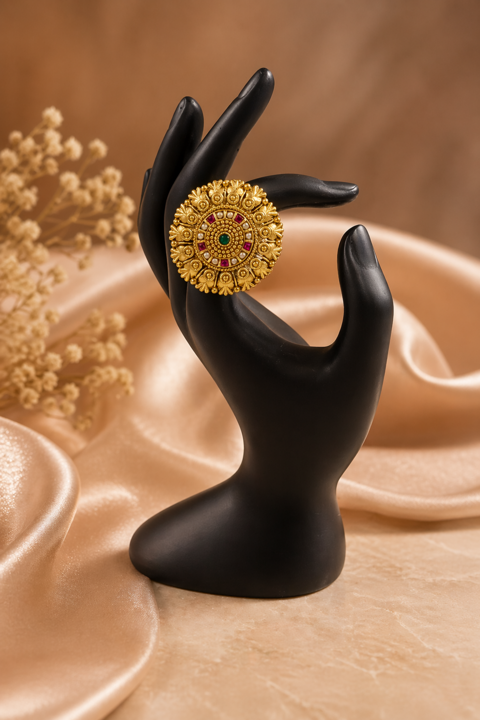 gold kundan statement ring vintage design