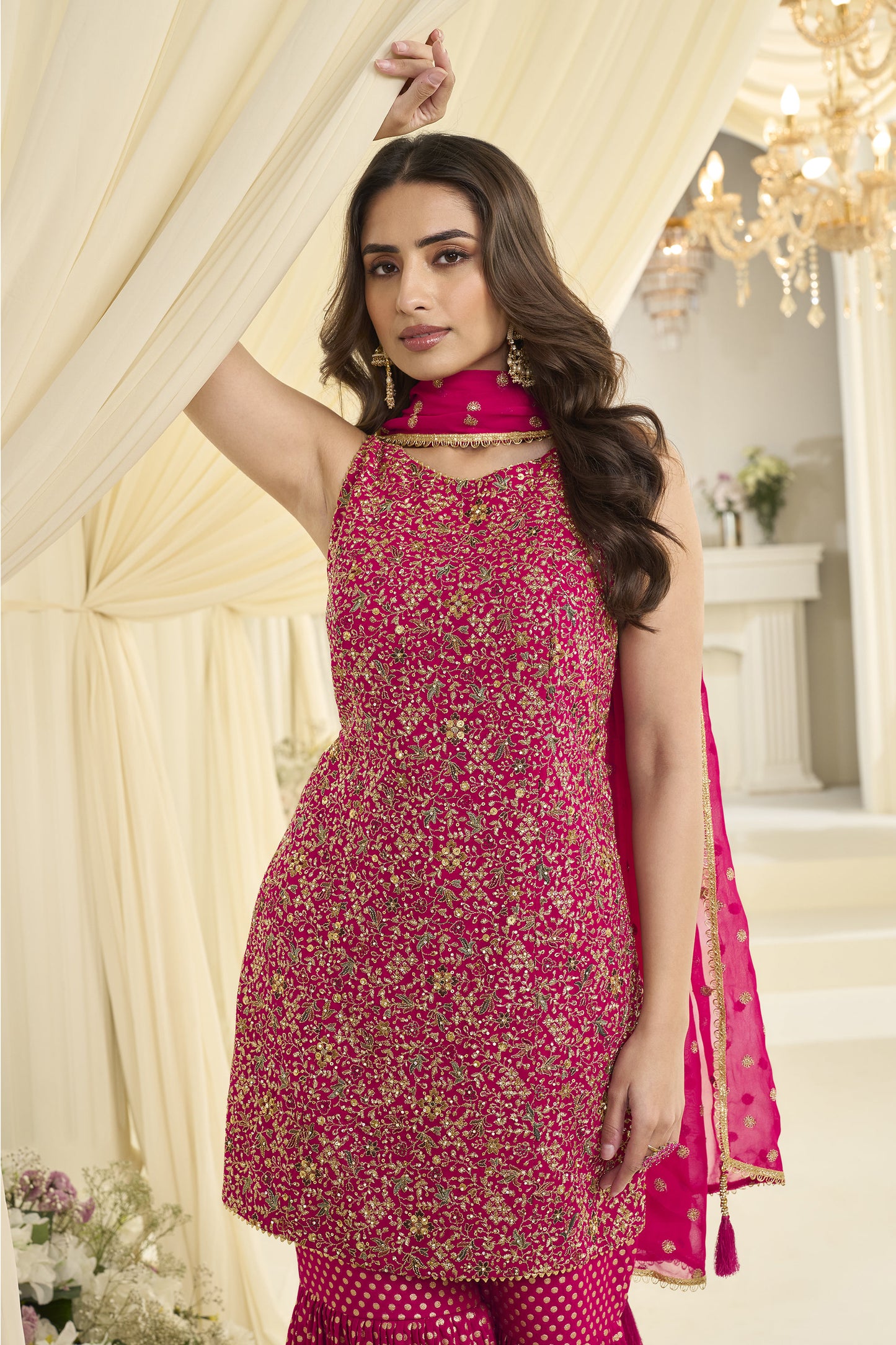 Sharara hem detail showing flowy wide leg silhouette
