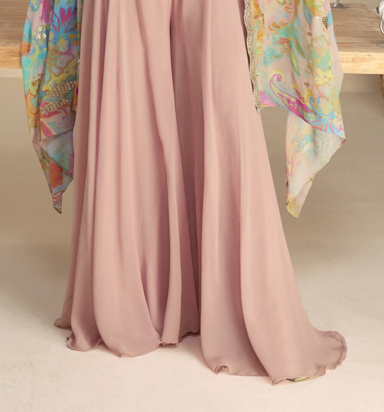 Detailed view of lehenga choli pattern and surface texture