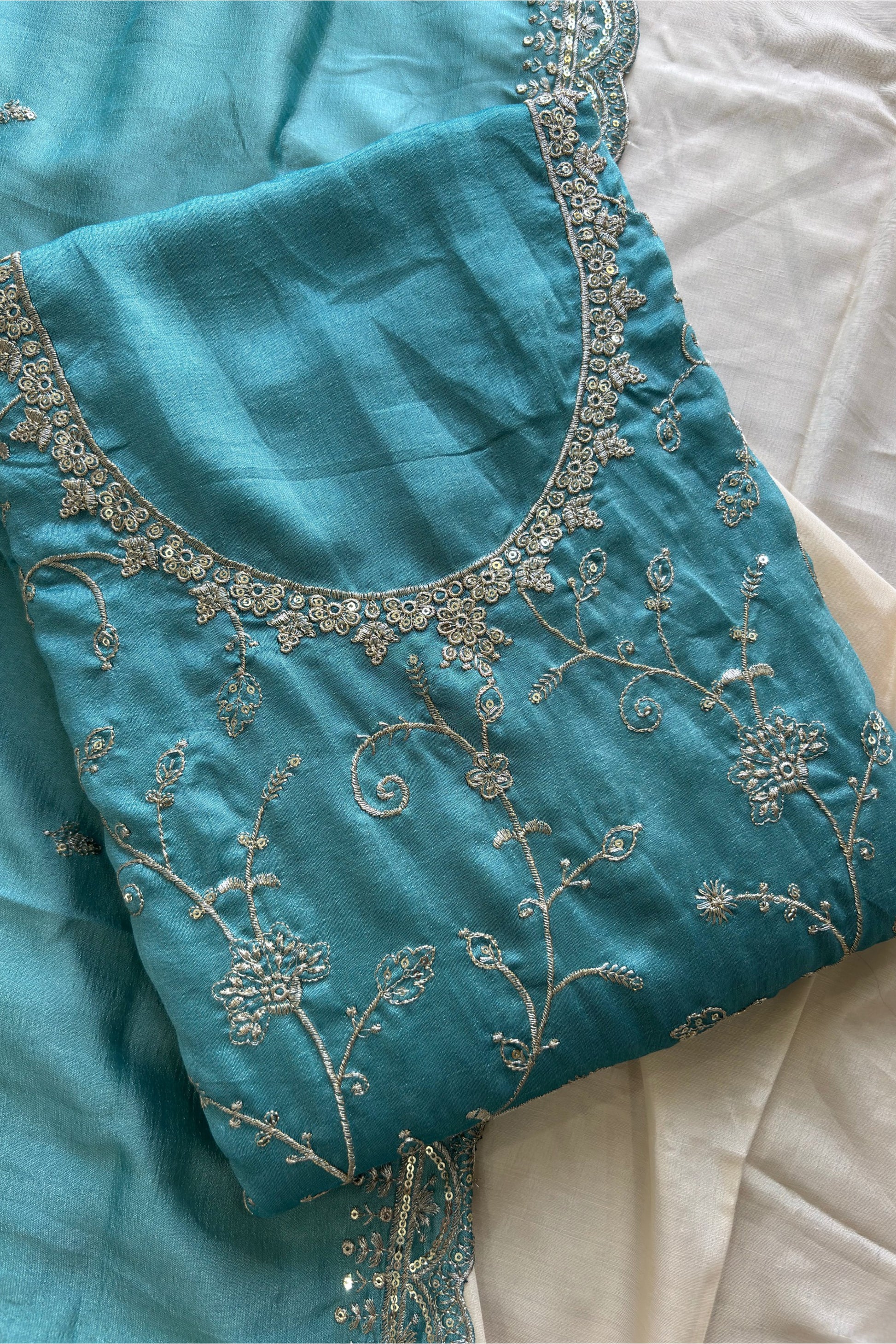 silk with heavy thread sequin embroidery work