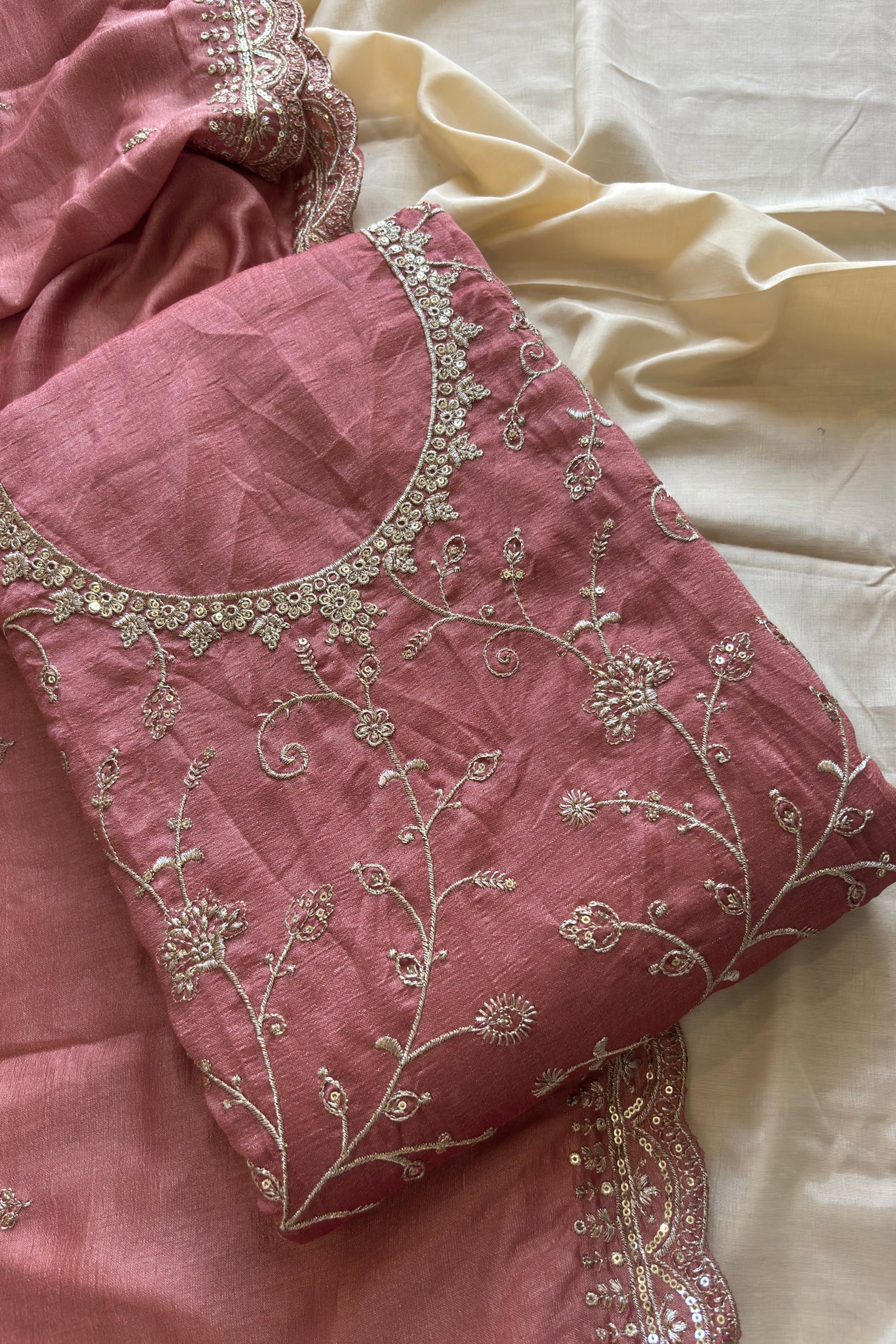 silk with heavy thread sequin embroidery work