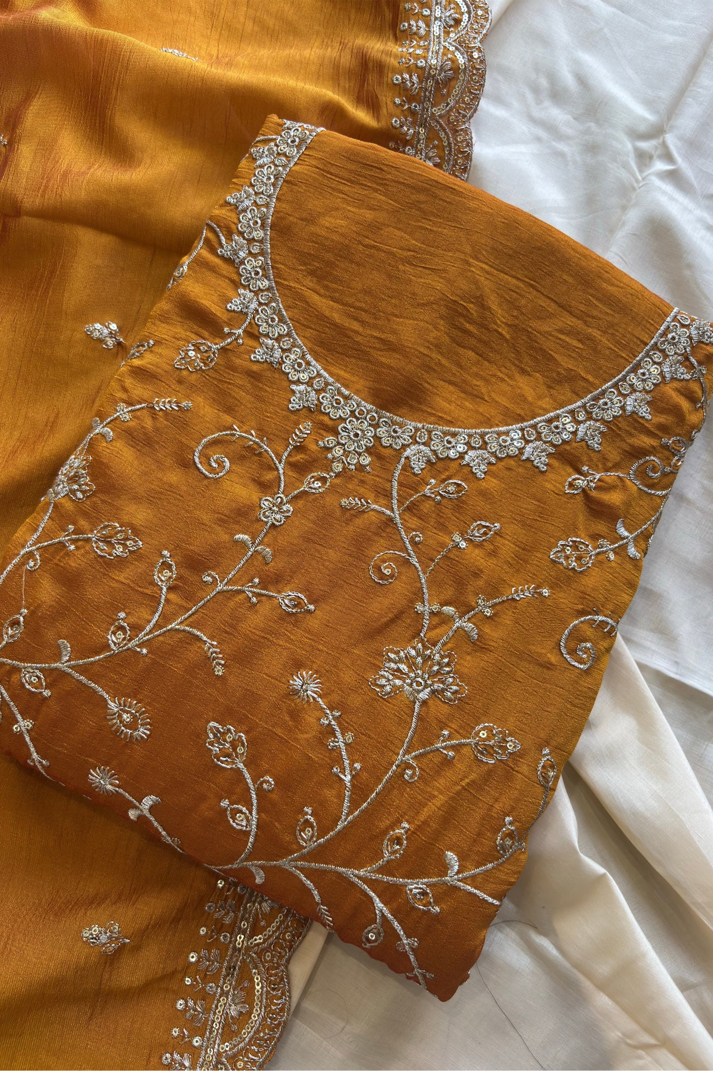 silk with heavy thread sequin embroidery work