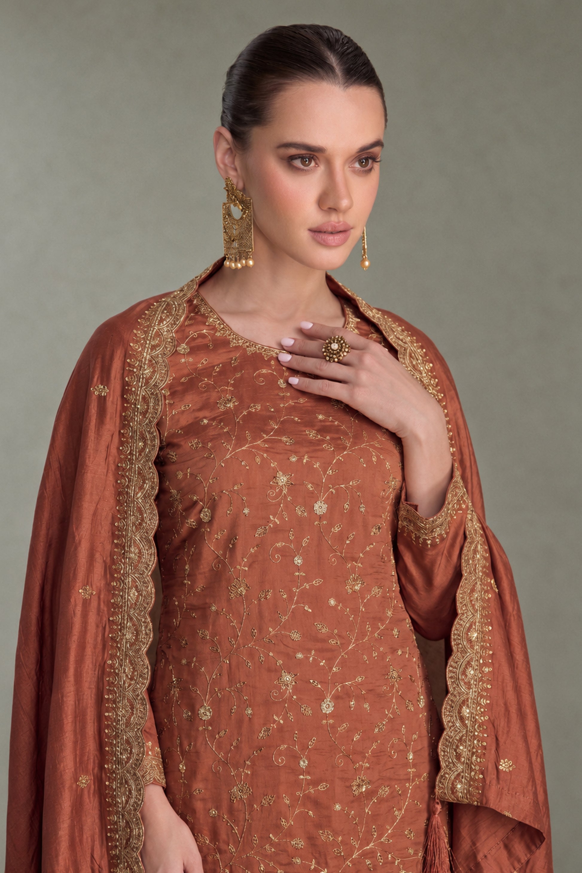 Embroidery suits for ladies with heavy thread detailing