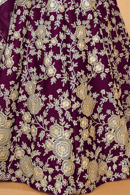 Embroidery detail on silk lehenga fabric
