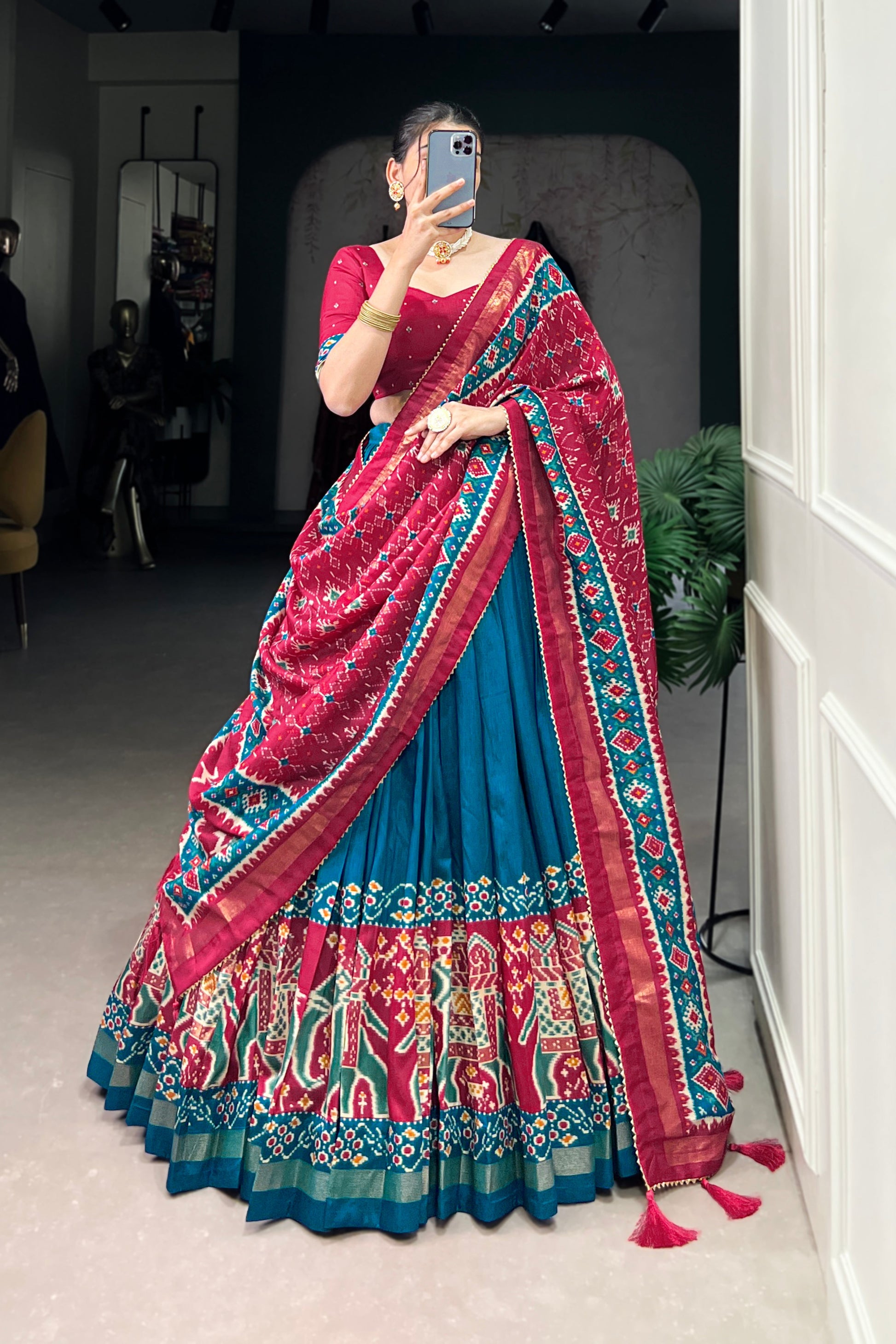 Elegant lehenga choli for reception event in blue silk