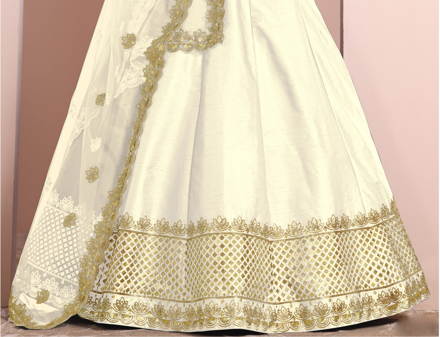 Minimal embroidered lehenga choli in soft ivory tone