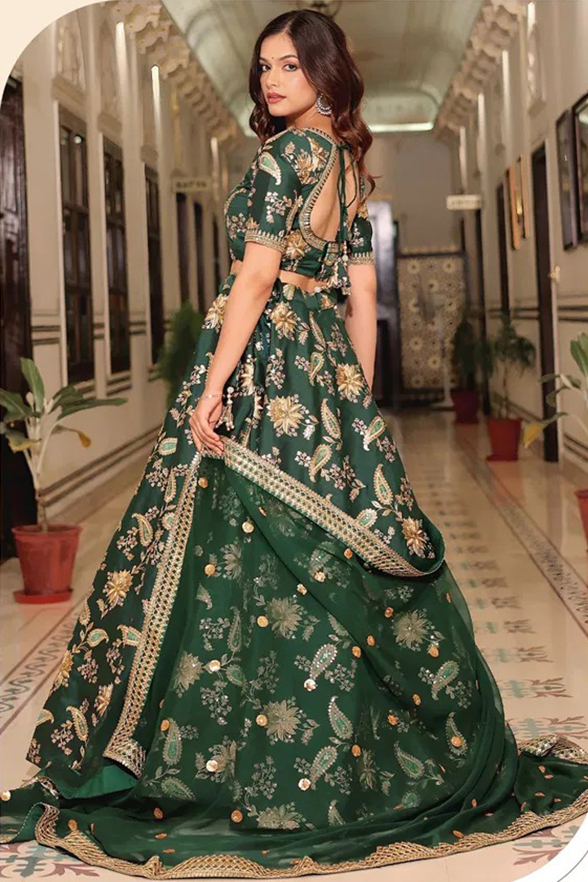 Satin and georgette lehenga choli with sequins accents