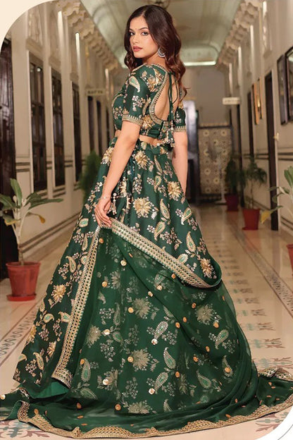 Satin and georgette lehenga choli with sequins accents