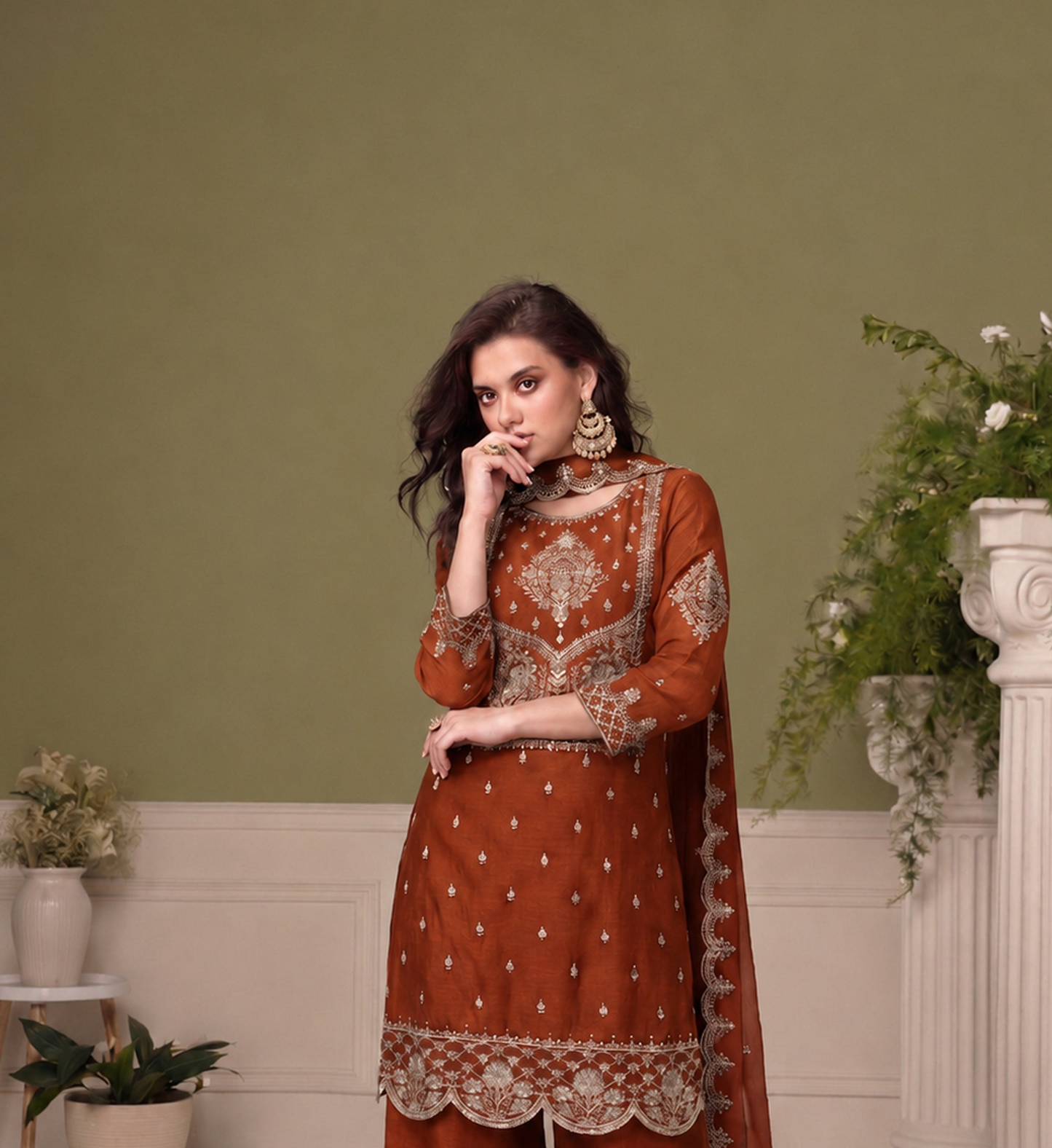 Silk salwar design featuring thread sequin embroidery work with structured styling