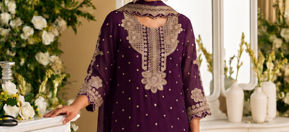 Silk suit for ladies with sequin embroidery and Zarkan Work finish