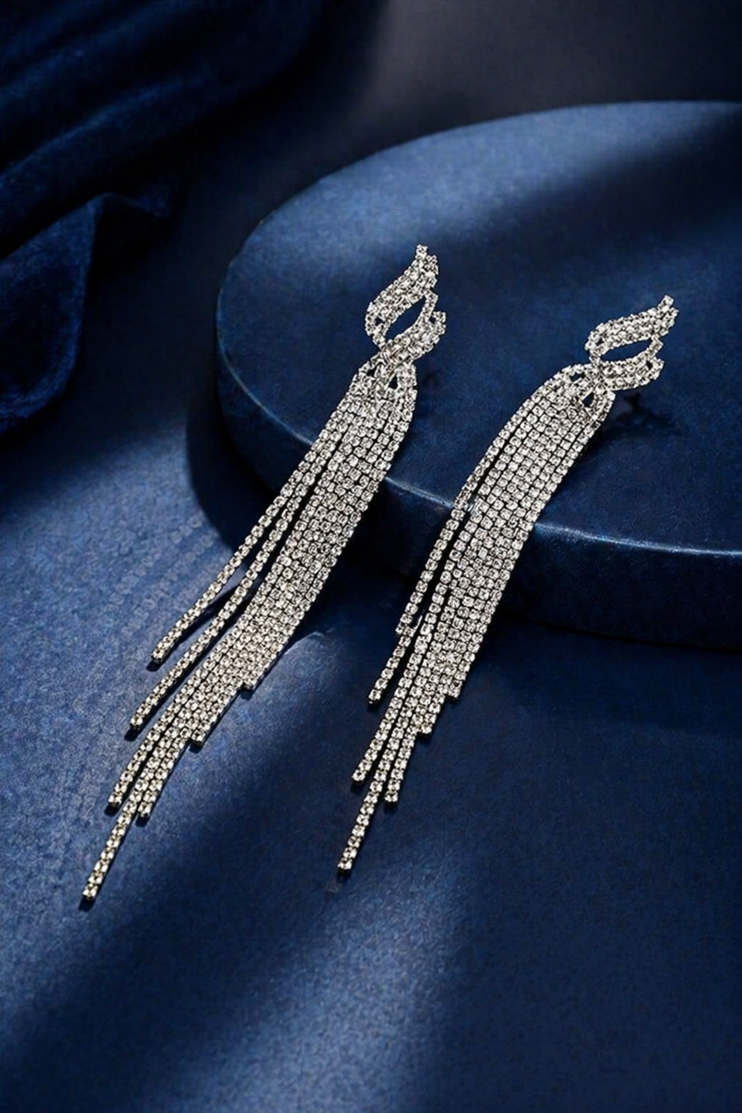 silver crystal tassel earrings long drop
