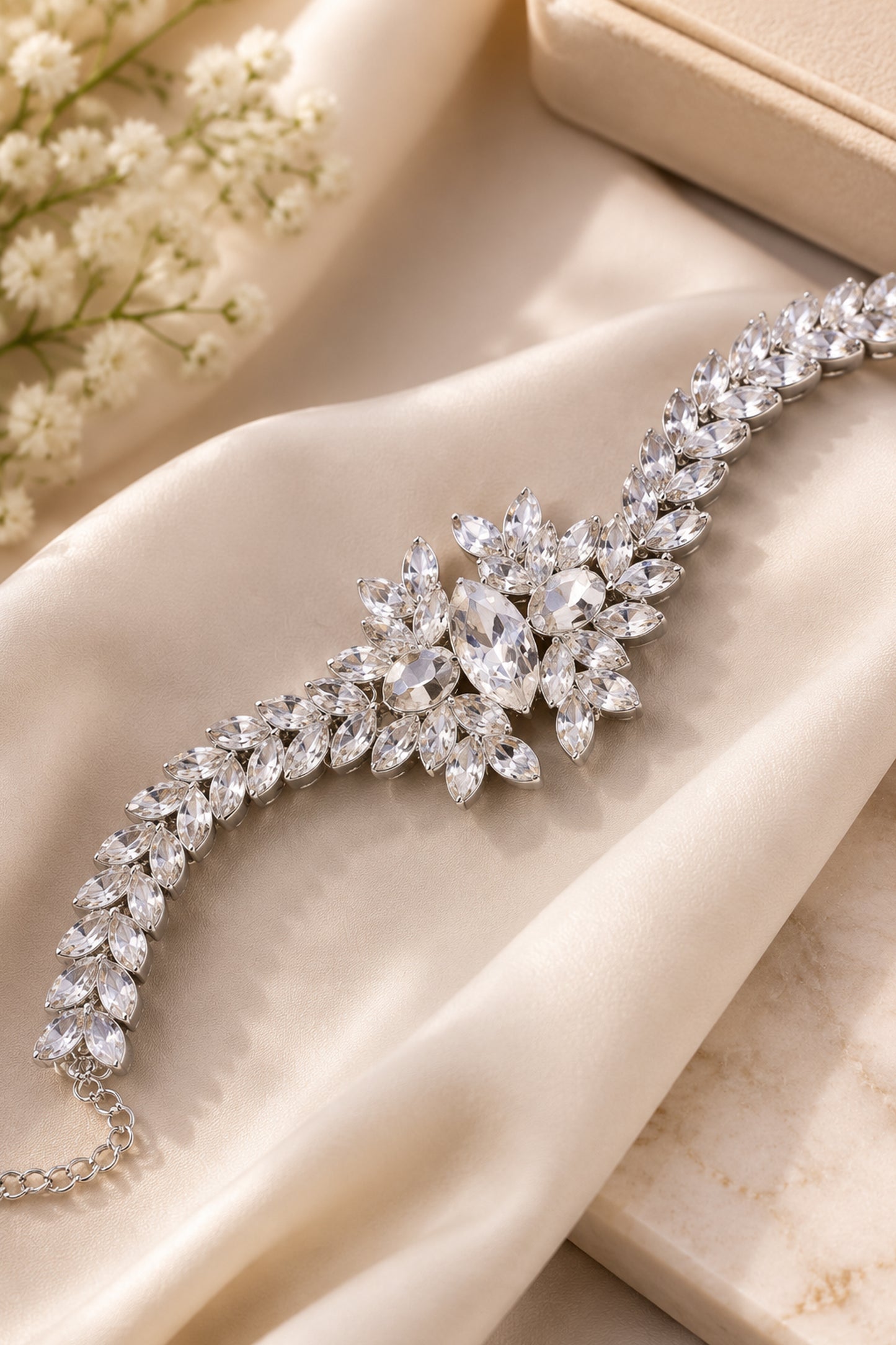 Side view showing layered necklace structure