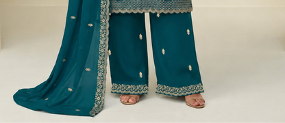 Close detail of premium thread embroidery on georgette fabric