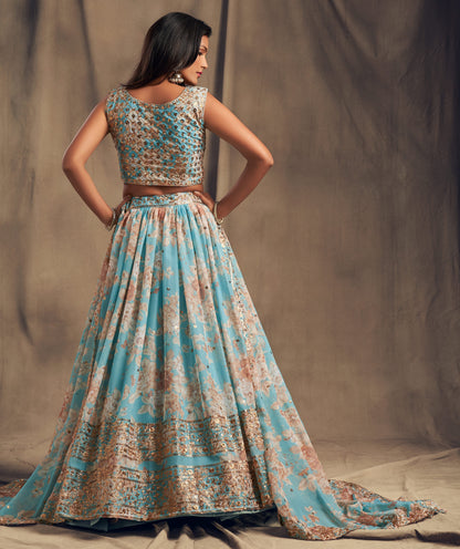 Flowing organza lehenga skirt movement side view