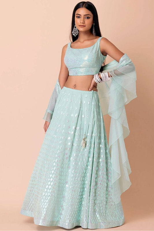 lehenga choli Sky Blue georgette drape full outfit view