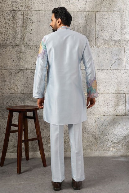 Sky blue kurta pajama set back view