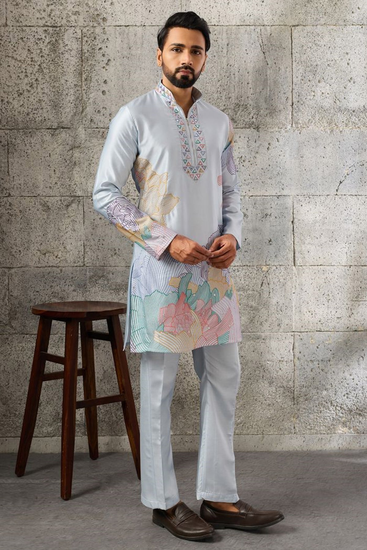Sky blue traditional kurta set side view