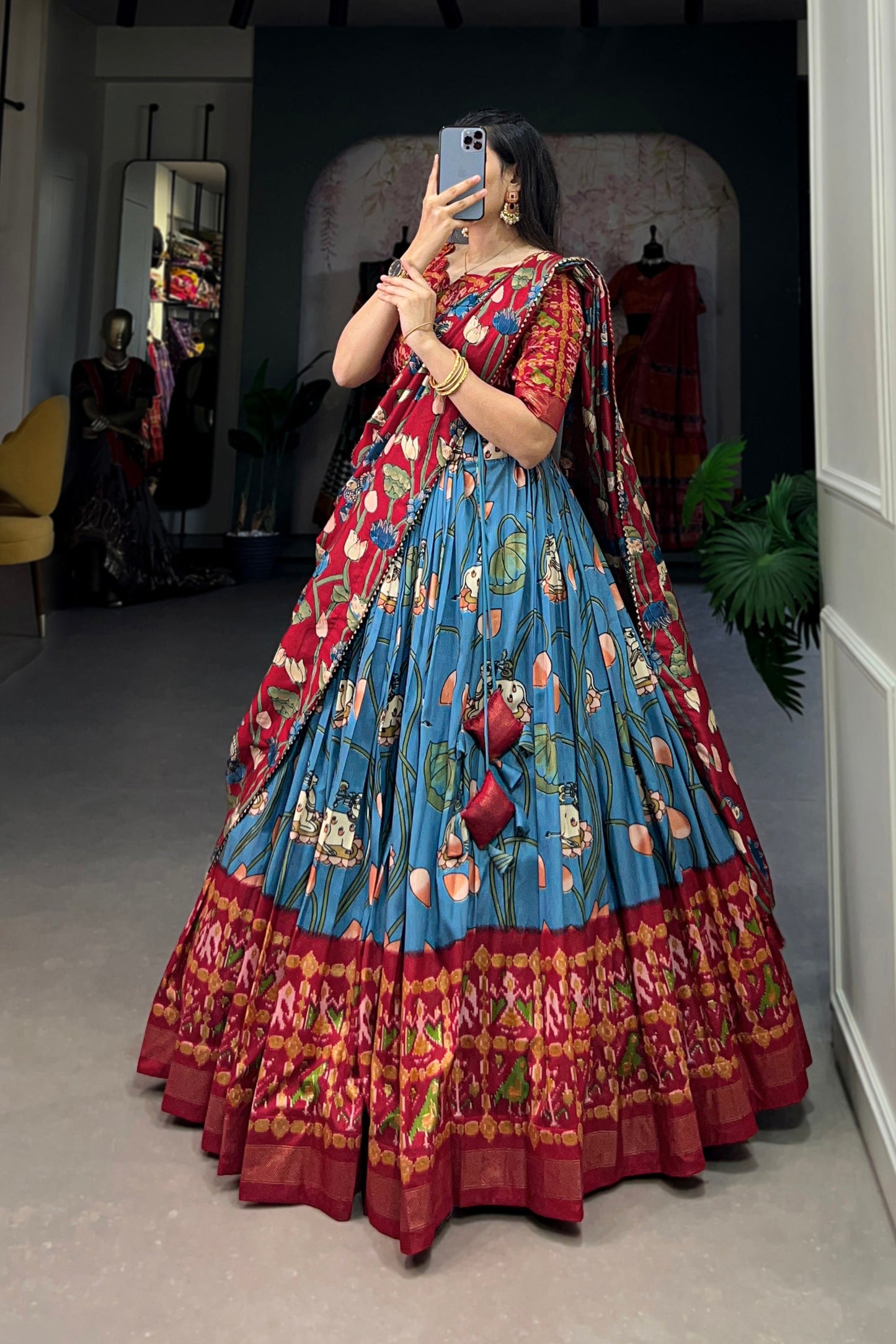 Side angle view of lehenga choli for wedding event styling