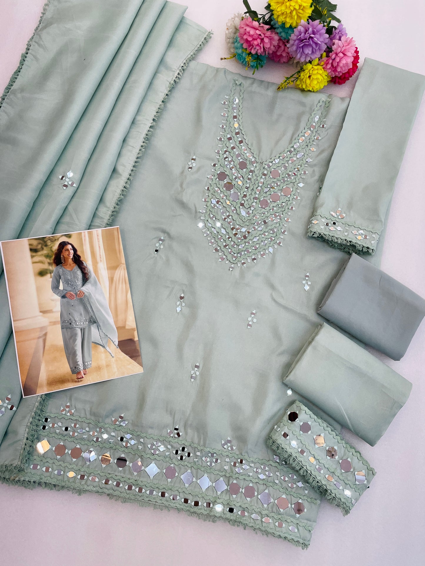 Sky blue salwar palazzo set full-length view