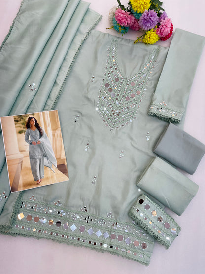 Sky blue salwar palazzo set full-length view