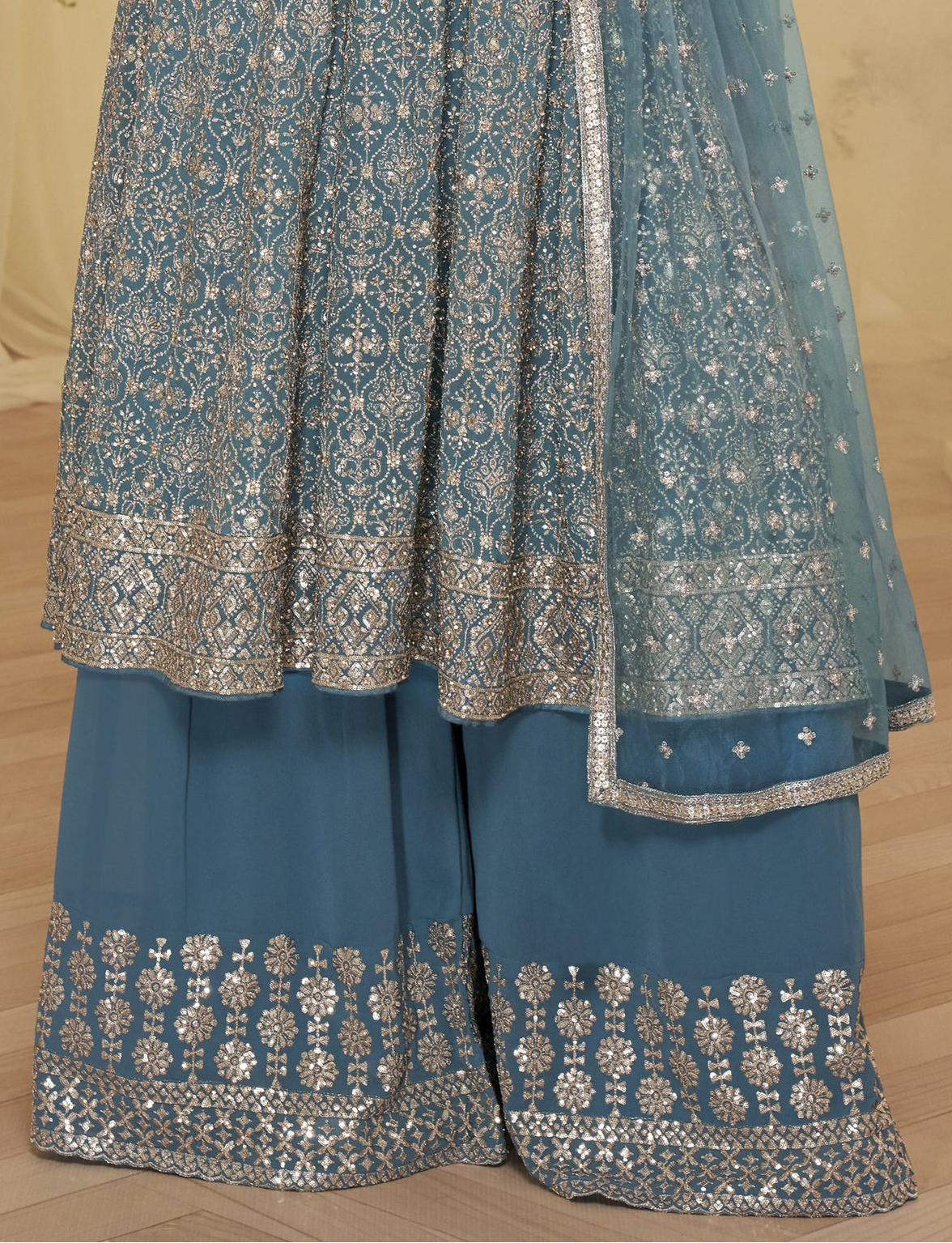 Fabric texture detail of real georgette palazzo pants