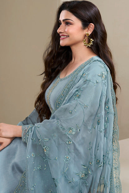 Sky Blue Embroidered Salwar Suit Front View