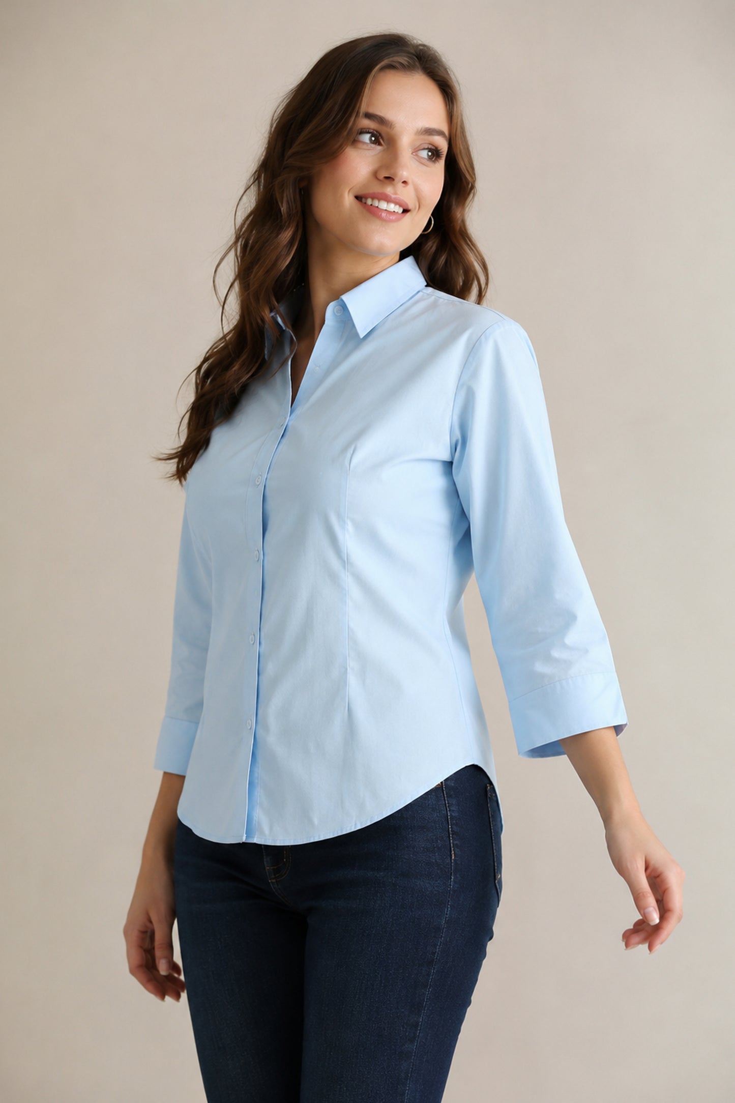 Sky blue Women's Shirts shown from an angled front view
