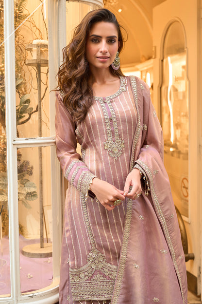 Soft pink salwar kameez palaazo front view 