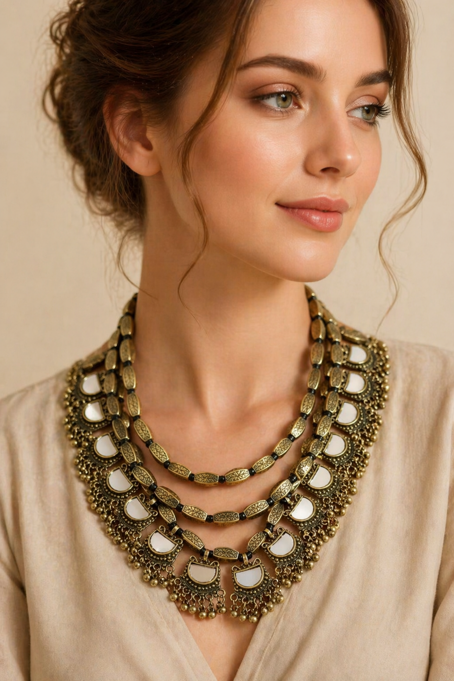indian statement necklace with multiple layers
