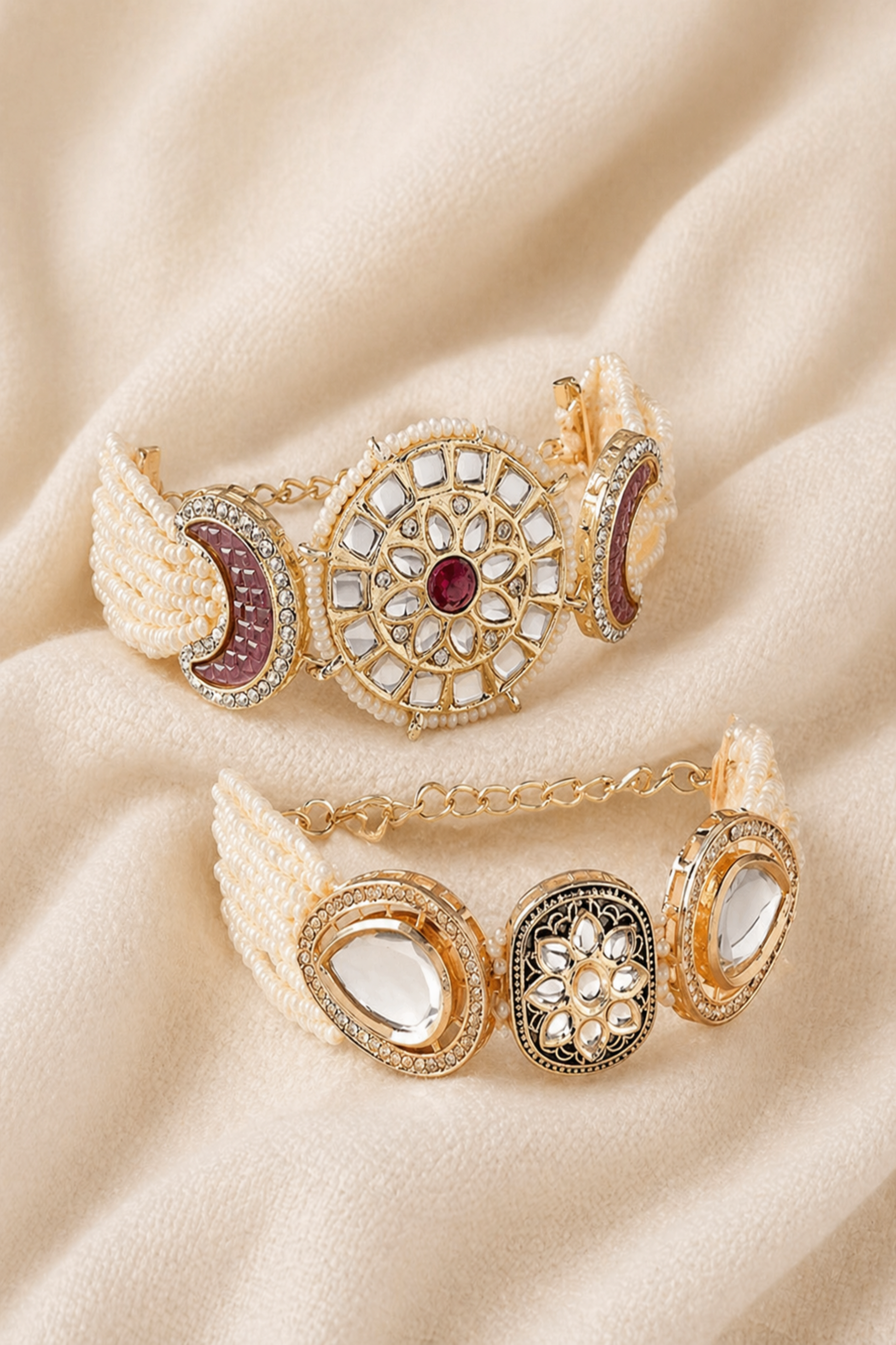 detailed view of multi panel bracelet design