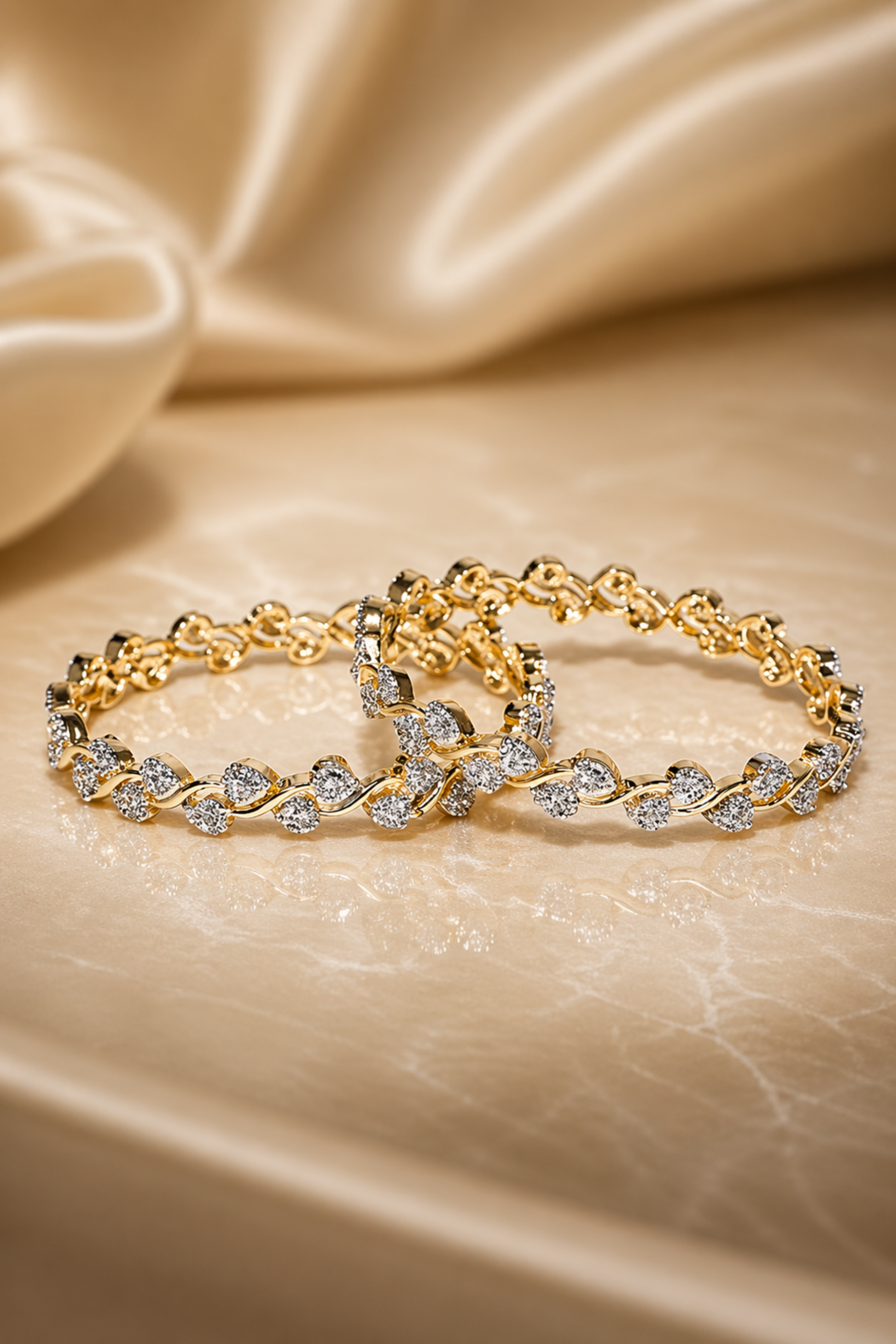 stacked bangles with wave link design