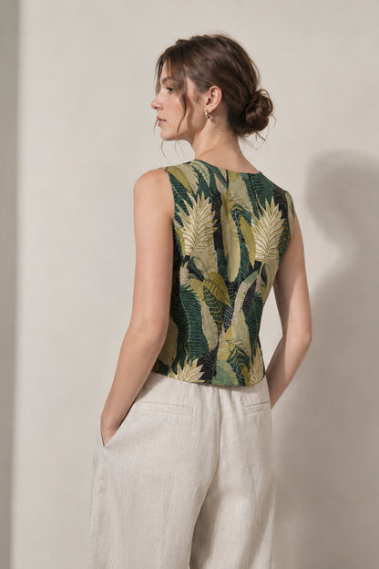 Back view styling of sleeveless vest top women outfit