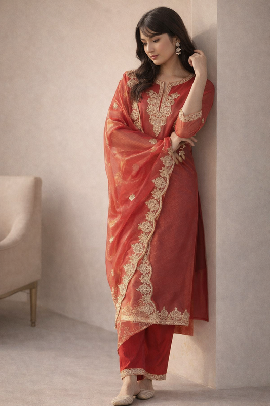 orange ladies kurta styled for relaxed daytime outing