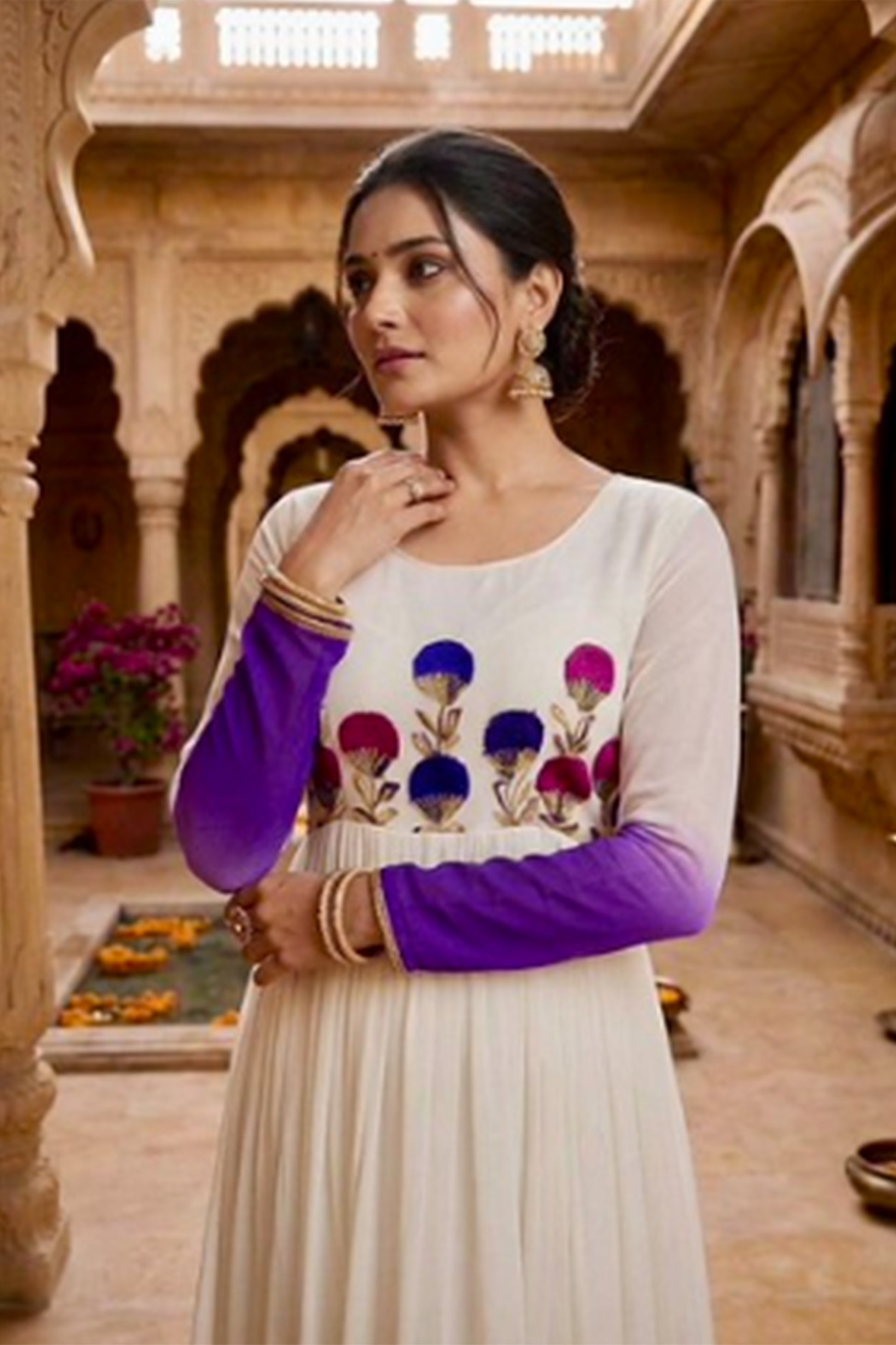 Stylish Gown in Royal Purple for Diwali occasion