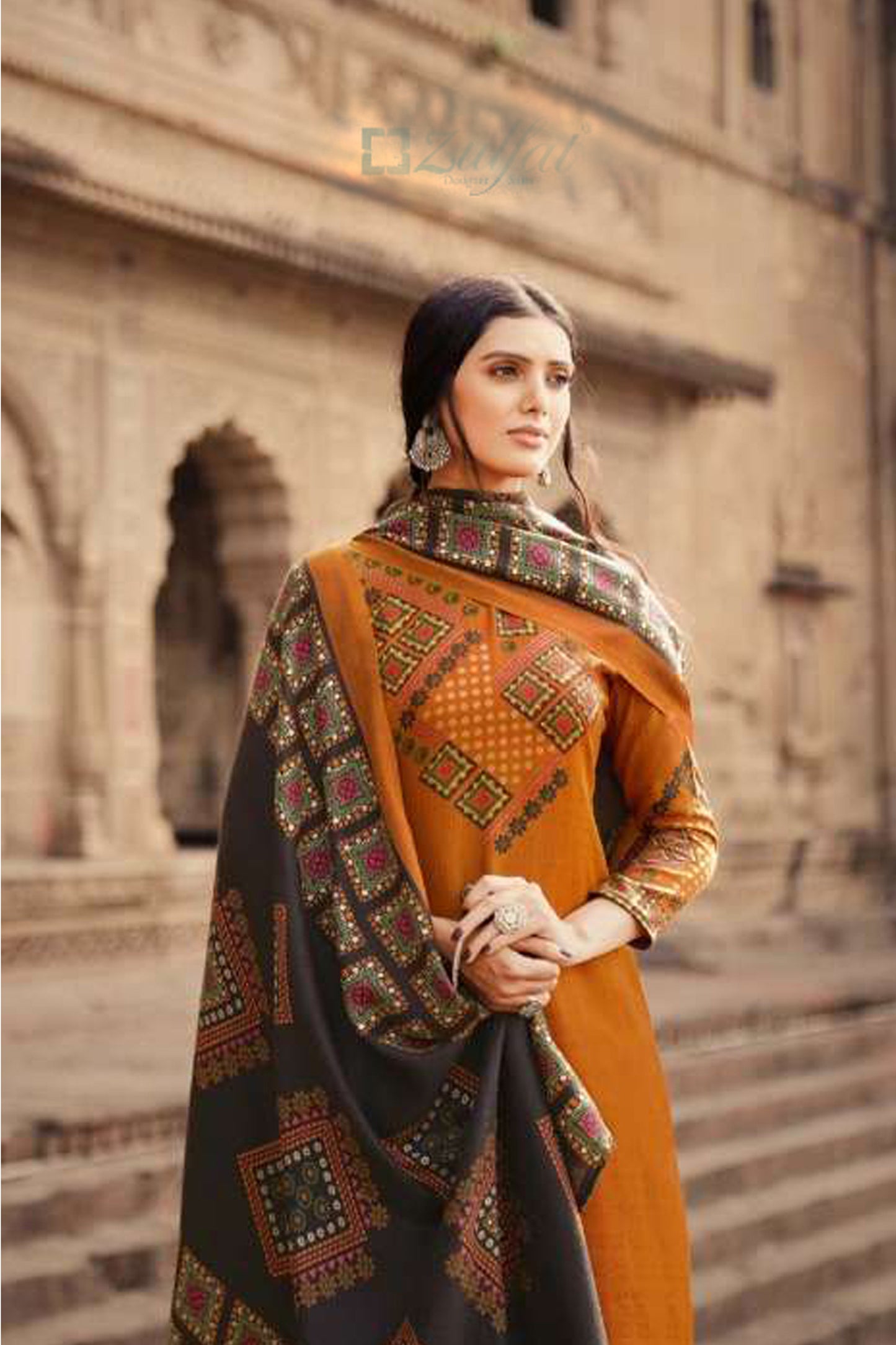 Ready-to-wear summer dress: orange cotton plazzo with dupatta.