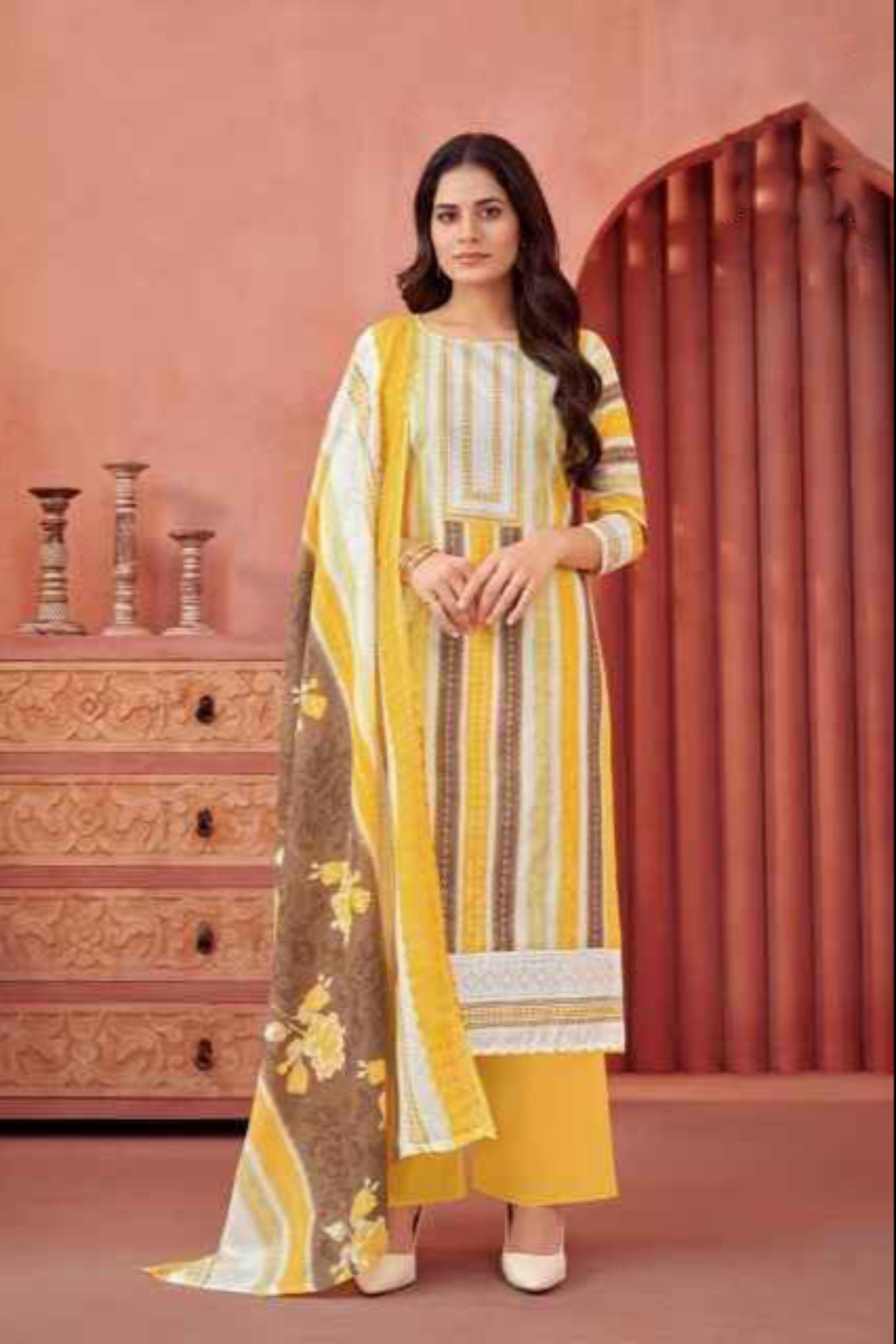 Yellow summer dresses with Indian-inspired printed work