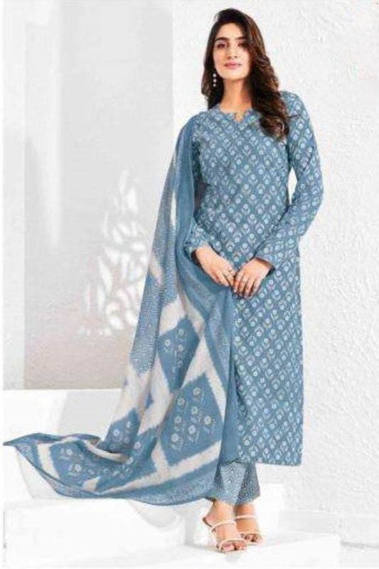 Elegant Sky Blue Premium Print Cotton Shalwar Kameez for everyday casual wear.