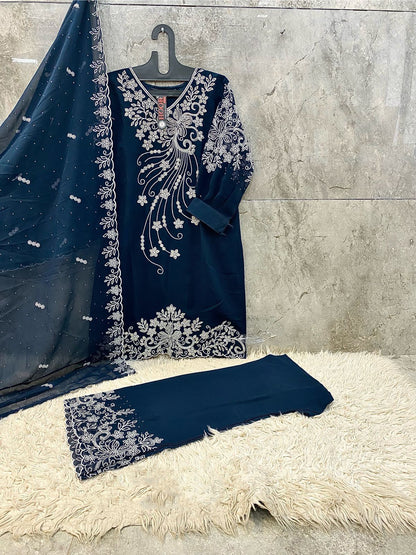 Palazzo silhouette featuring embroidery and zarkan work