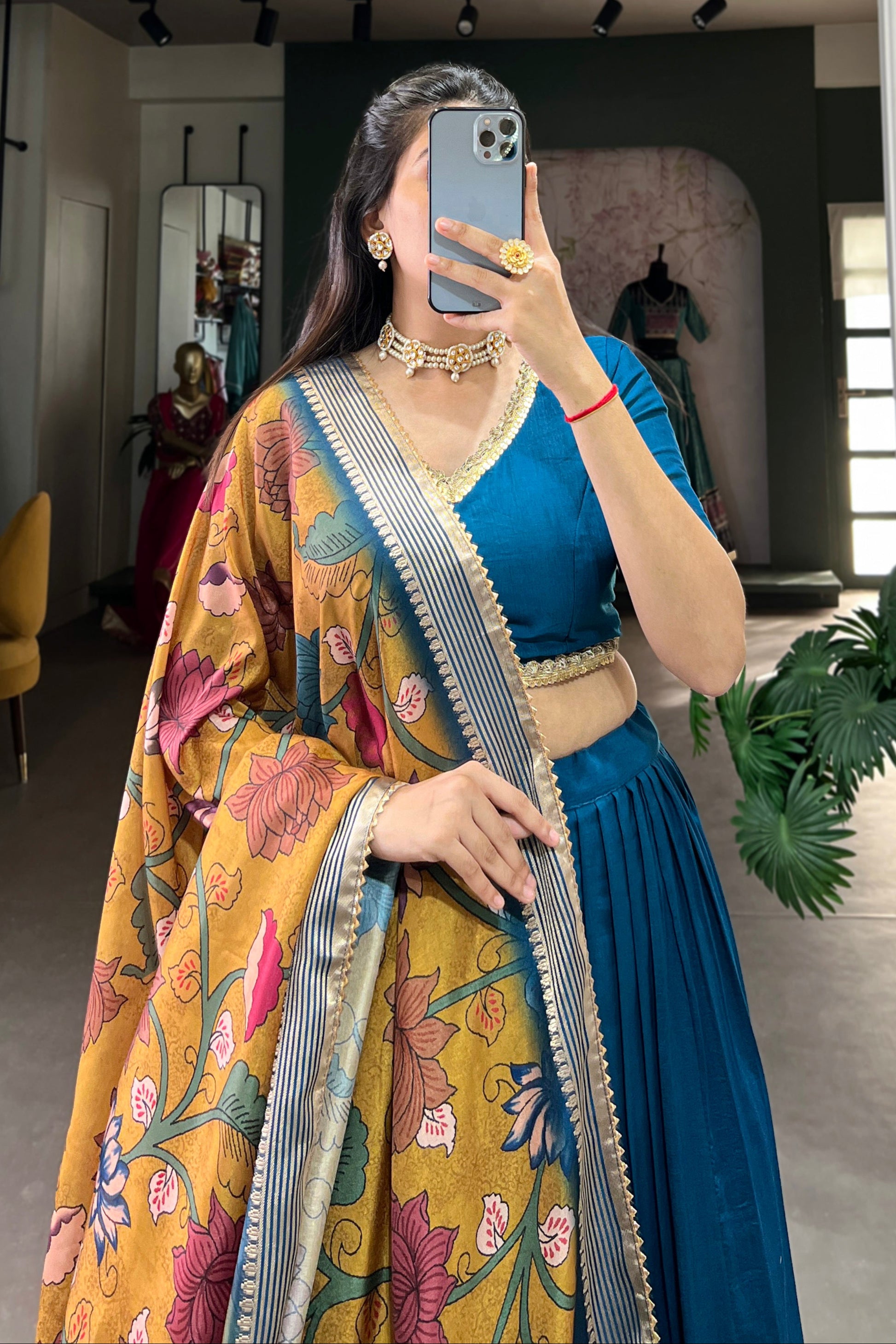 festive blue lehenga choli for navratri celebration