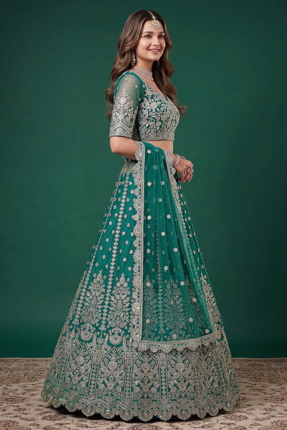 Teal blue lehenga choli for Sangeet and Mehendi celebrations