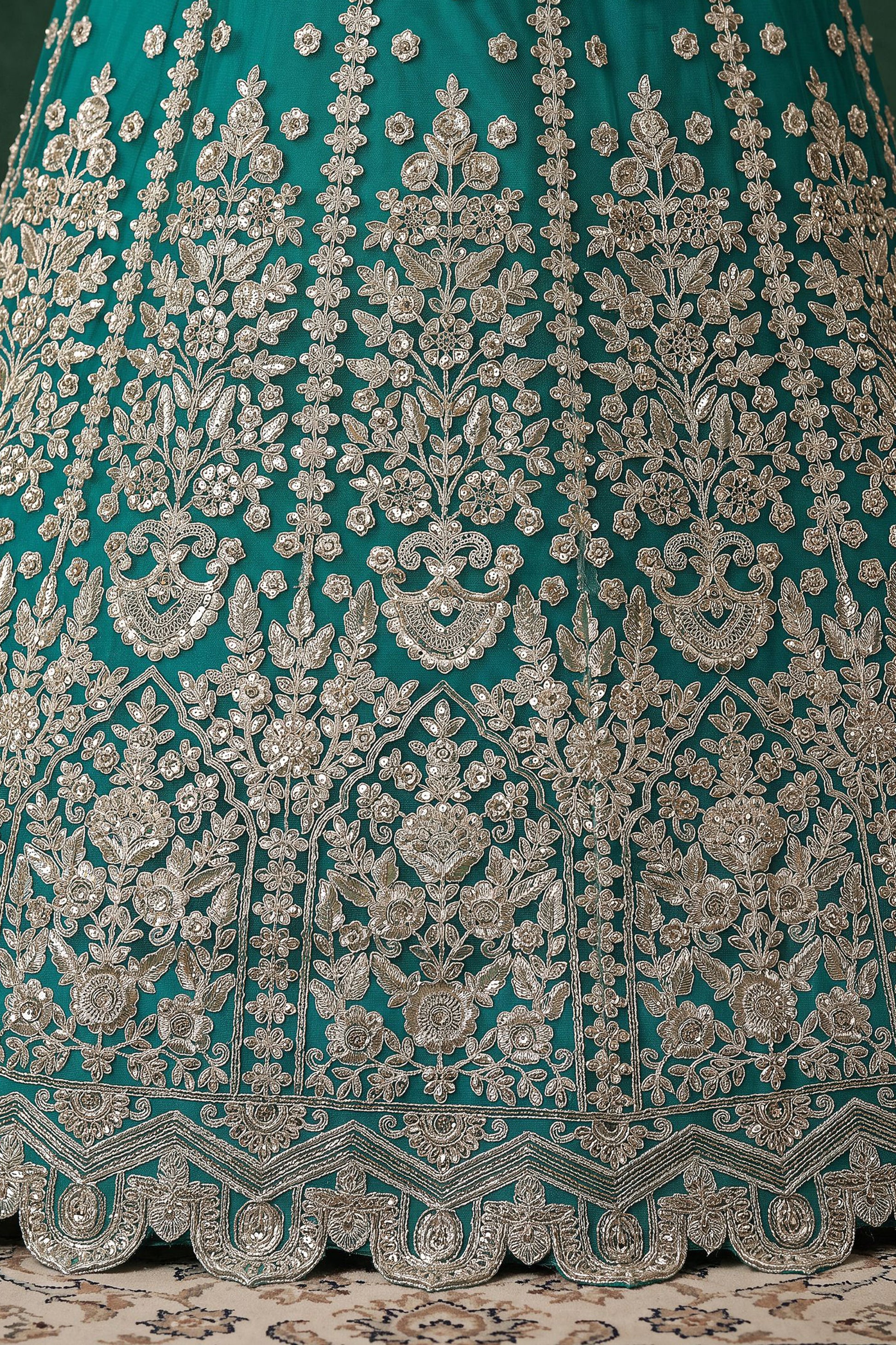 Teal blue lehenga choli for Diwali festive wear
