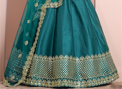 Evening event styling of teal blue lehenga choli outfit
