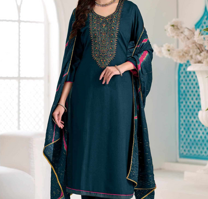 teal salwar kameez women outfit side drape view