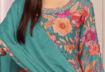 Teal green kameez sharara dress with digital print