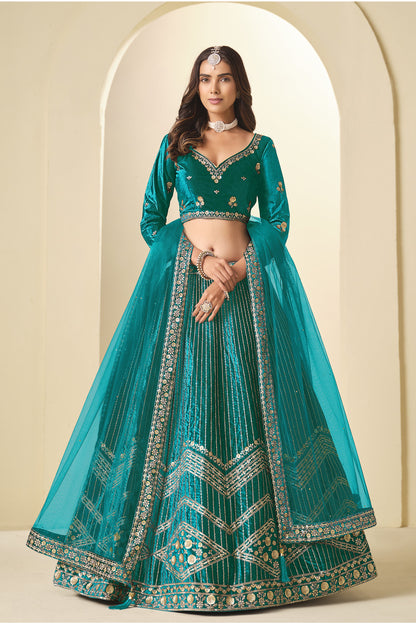 Teal Green Lehenga Choli styled for Navratri celebrations