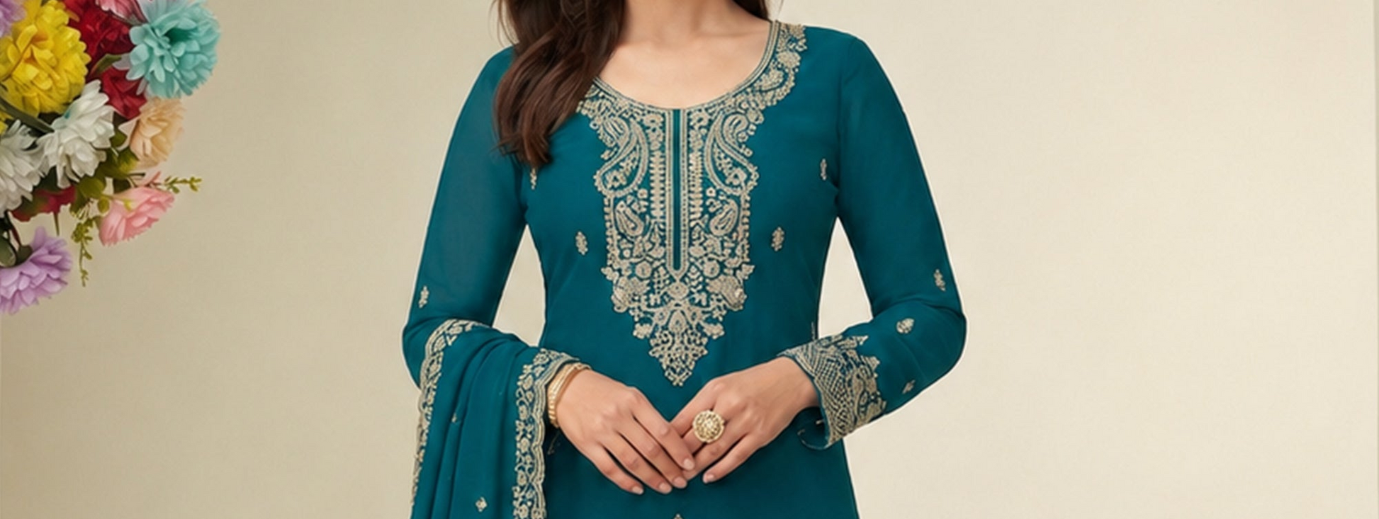 Party wear outfit with thread sequin embroidery detailing